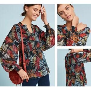 Anthropologie Akemi + Kin Adria Smocked Floral Top Black Multicolor - Size M